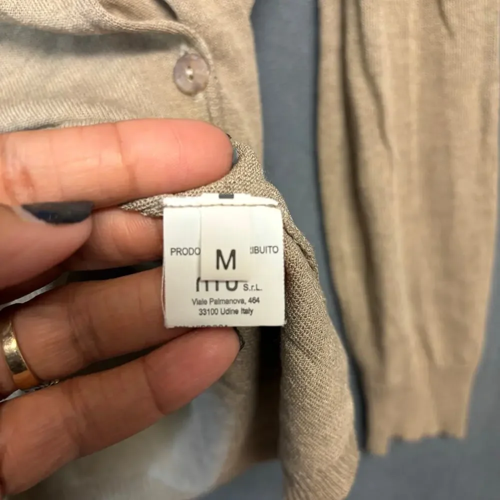 Niu Made in Italy Colorblock Cardigan Blue Tan V-Neck Medium Button Down Preppy - Picture 4 of 12